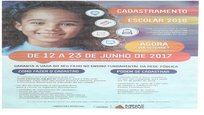 CADASTRAMENTO ESCOLAR 2018!